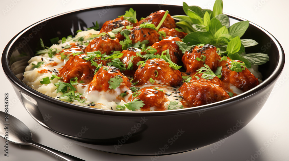Delicious Garnished Chicken Kofta Curry in A Bowl on Blurry Background Delicious Garnished Chicken Kofta Curry in A Bowl on Blurry Background