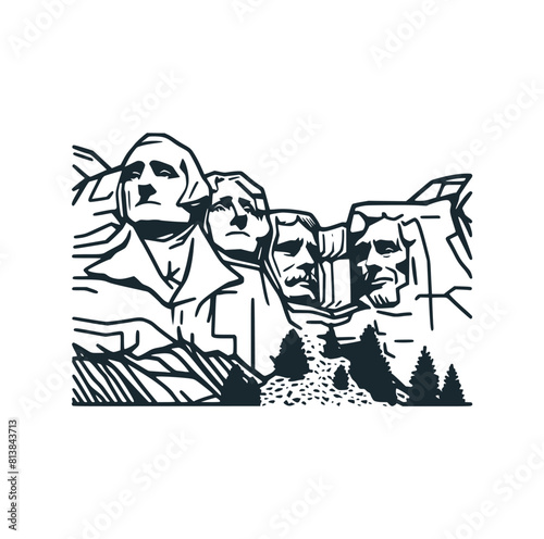 The Rushmore hill black white vector illustration.