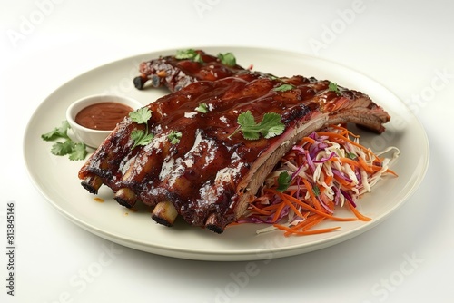 Charred and Juicy Baby Back Ribs with Crunchy Slaw and Barbecue Sauce