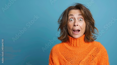 Woman in Orange with Astonished Expression photo