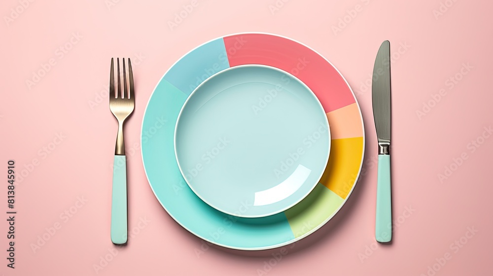 plate, fork, spoon and mesuaring tape on table, diet plate, fork, spoon and mesuaring tape on table, diet