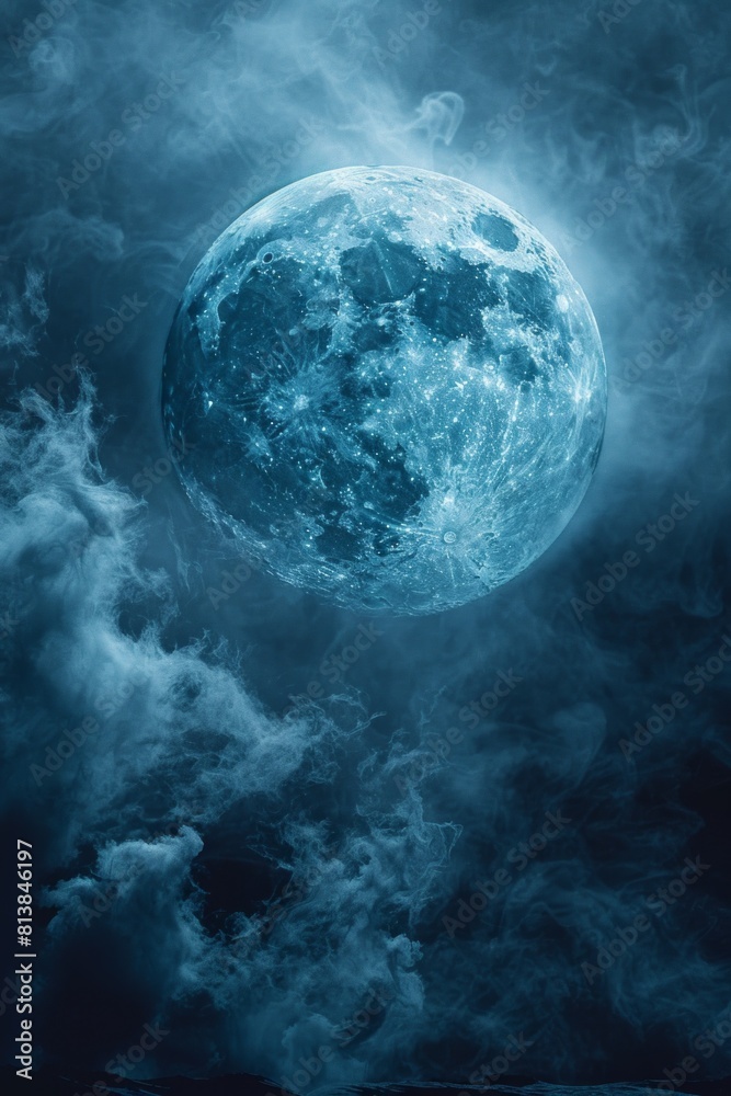 A full moon in the sky with clouds and smoke, AI A full moon in the sky with clouds and smoke, AI