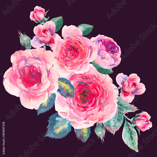 Watercolor Vintage Botanical Garden Roses Greeting Card (ID: 813847538)