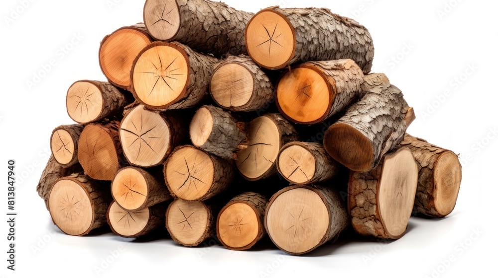 Cut wooden logs isolated on white background.AI generated image Cut wooden logs isolated on white background.AI generated image