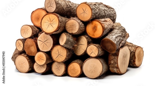 Cut wooden logs isolated on white background.AI generated image