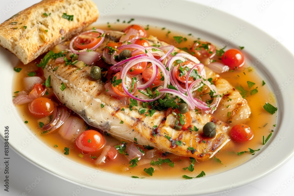 Poached Cod in Cherry Tomato Broth with Fresh Herbs and Capers Poached Cod in Cherry Tomato Broth with Fresh Herbs and Capers