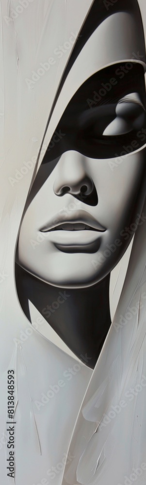 Painting of a woman's face with a white background