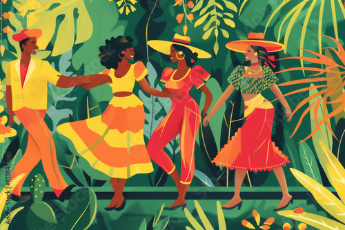 painting of latin girls in a dress dancing