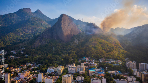 Forest fire in dry vegetation, in Grajaú State Park, in the North Zone of Rio de Janeiro. photo