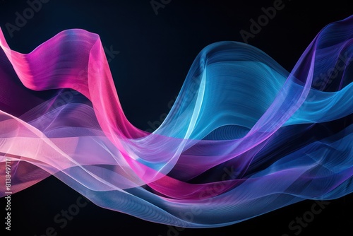 geometric wave in with a pink to blue gradient over black with ample negative space 