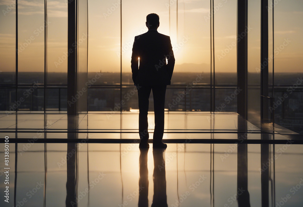 silhouette of businessman watching the sunset with his hands in his pockets on the terrace of the building
silhouette of businessman watching the sunset with his hands in his pockets on the terrace of the building