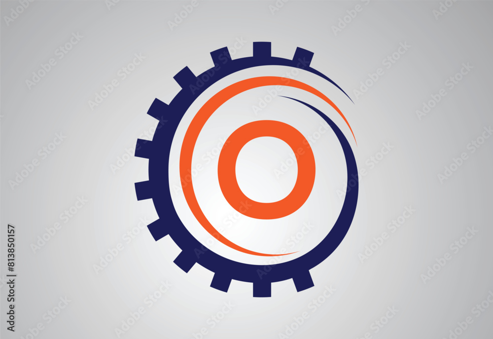 Settings icon isolated on grey background with latter O . Settings icon isolated on grey background with latter O .