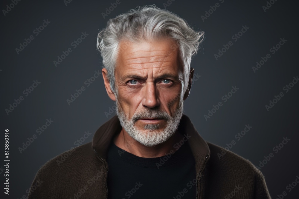 Portrait of a distinguished mature man with a commanding gaze against a dark background Portrait of a distinguished mature man with a commanding gaze against a dark background
