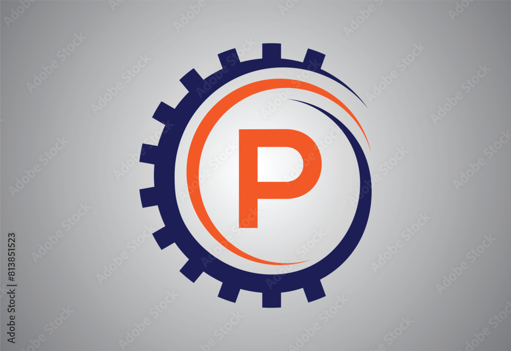 Obraz premium Settings icon isolated on grey background with latter P .