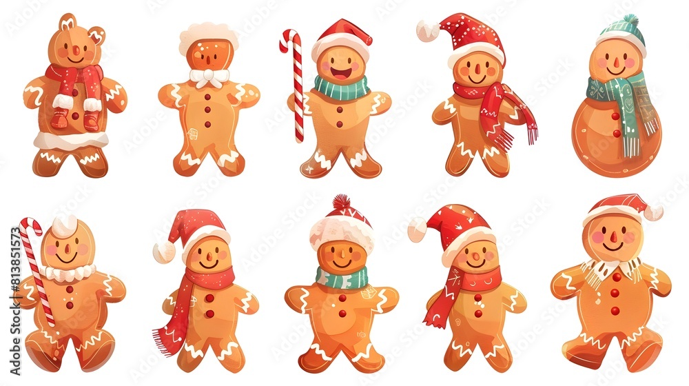 Assorted Adorable Gingerbread Cookie Characters in Christmas Attire Assorted Adorable Gingerbread Cookie Characters in Christmas Attire