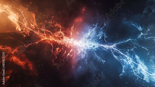 A split scene showing the clash of red and blue lightning, symbolizing.