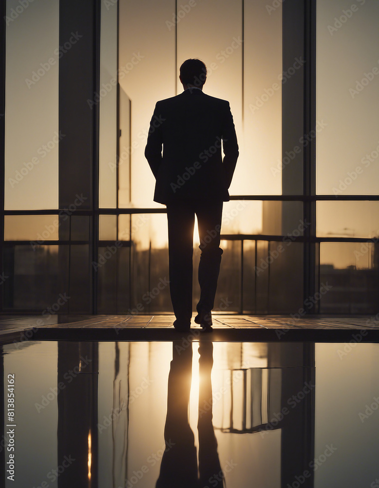 silhouette of businessman watching the sunset with his hands in his pockets on the terrace of the building
silhouette of businessman watching the sunset with his hands in his pockets on the terrace of the building