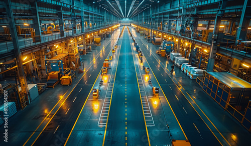 Long exposure of large distribution warehouse at night