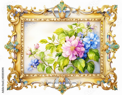 Antyczny obraz z kwiatami w złotej ramie