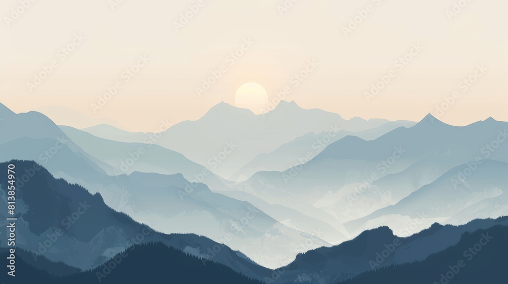 Serene mountain sunrise over misty peaks
