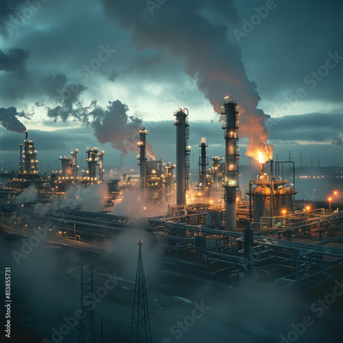 Delve into energy production with a photo of an oil industry company  illustrating the complex process of fuel extraction. AI generative.