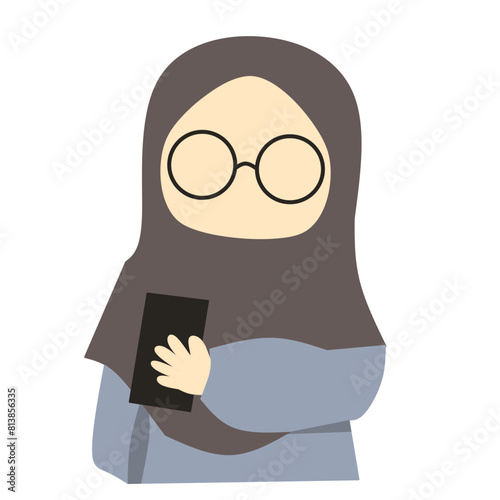 Cute young muslimah faceless with glasses and phone