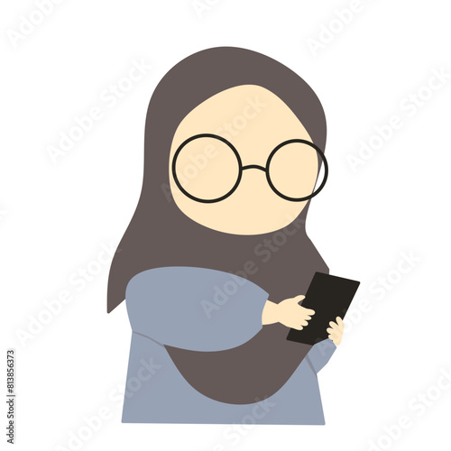 Cute young muslimah faceless with glasses and phone