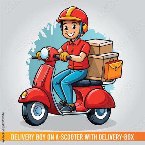Delivery Boy on a Scooter with Delivery-Box vector illustration