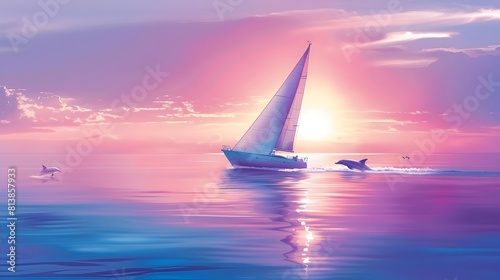 Serene Pastel Sailboat Glid...