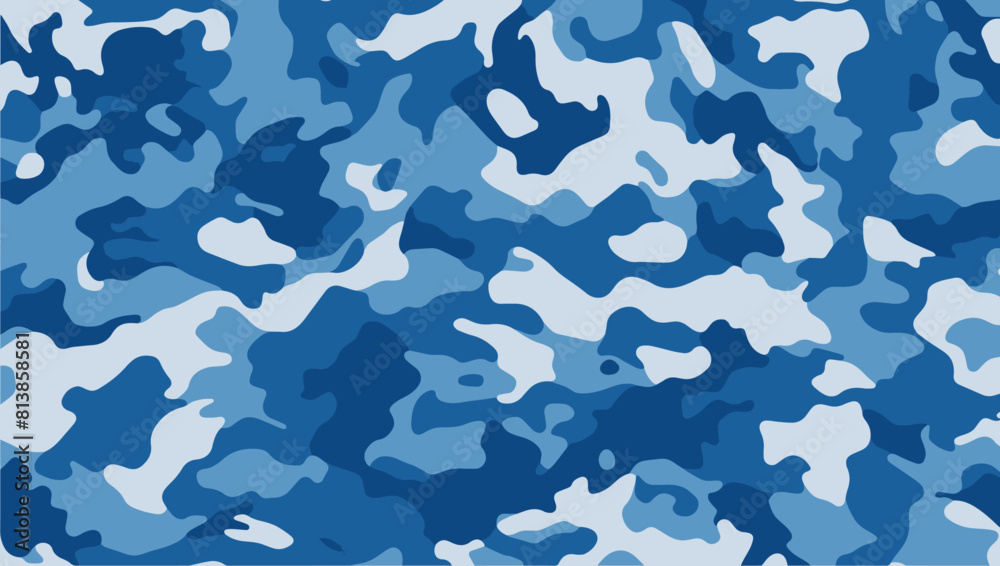 Blue military camouflage seamless pattern. Army camo texture for seamless wallpaper, vector design. Blue military camouflage seamless pattern. Army camo texture for seamless wallpaper, vector design.
