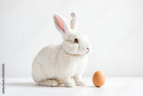 White Rabbit Beside a Brown Egg