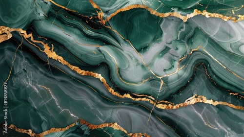 A close up of a green marble surface with gold veins. AIG51A. photo