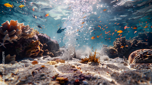 Fototapeta Naklejka Na Ścianę i Meble -  Coral bleaching by climate change. Dead and dying coral reef due to global warming and boiling