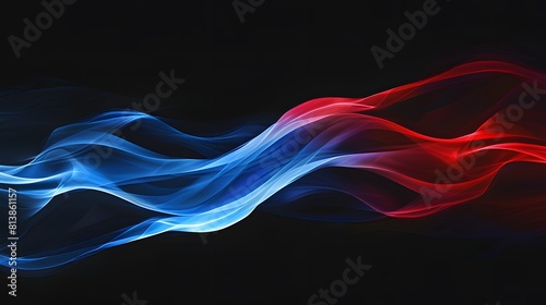 Abstract red and blue wavy design on black