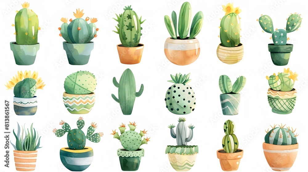 Assortment of Diverse Cactus and Succulent Plants in Colorful Ceramic Pots for Botanical Home Decor Assortment of Diverse Cactus and Succulent Plants in Colorful Ceramic Pots for Botanical Home Decor
