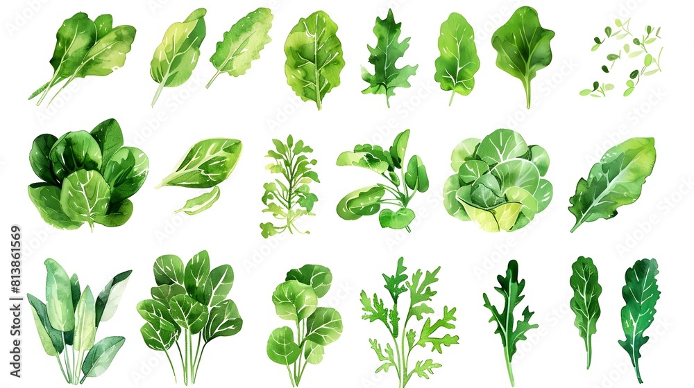 Assortment of Diverse Green Leaves and Foliage Elements for Nature Gardening and Culinary Design Assortment of Diverse Green Leaves and Foliage Elements for Nature Gardening and Culinary Design