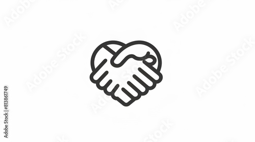A high-resolution photograph capturing the beauty of a handshake heart icon in stroke outline style, its simplistic yet impactful design accentuated by sharp lines and smooth curves,