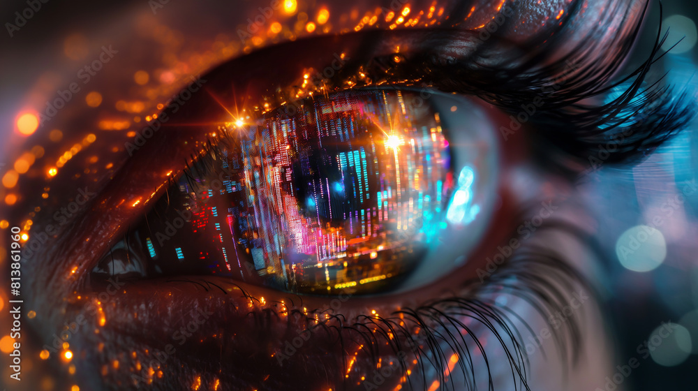The eye of a robot looks at the world.