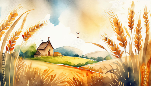 Lughnasadh holiday concept, watercolor art style, copyspace on a side photo