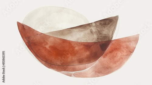 Watercolor abstract shapes in red and brown, with a simple minimalist design