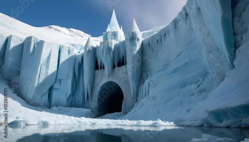 A grand ice fortress carved into the side of a gla upscaled_6