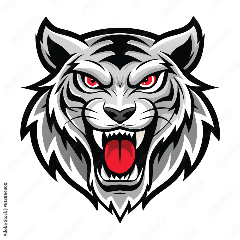 Black Tiger Mascot Logo on White