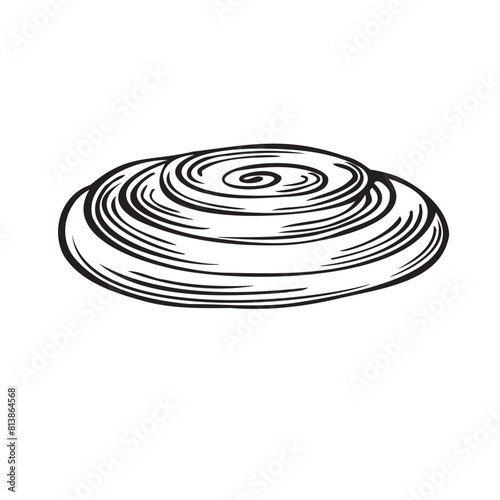 Cinnamon roll bun icon. Vector illustration isolated, linear style. Bakery goods sweet round. Hand drawn sketch traditional symbol Template nutrition product for menu, showcase, wrapping, coffee shop.