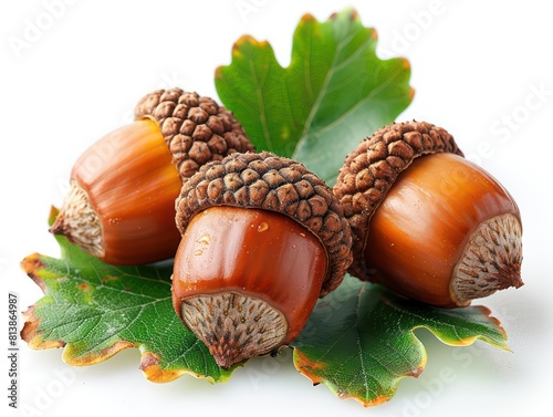 some acorns, realistic and vibration colors on a white background