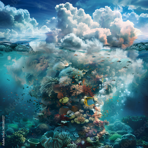 Fototapeta Naklejka Na Ścianę i Meble -  Coral bleaching by climate change. Dead and dying coral reef due to global warming and boiling