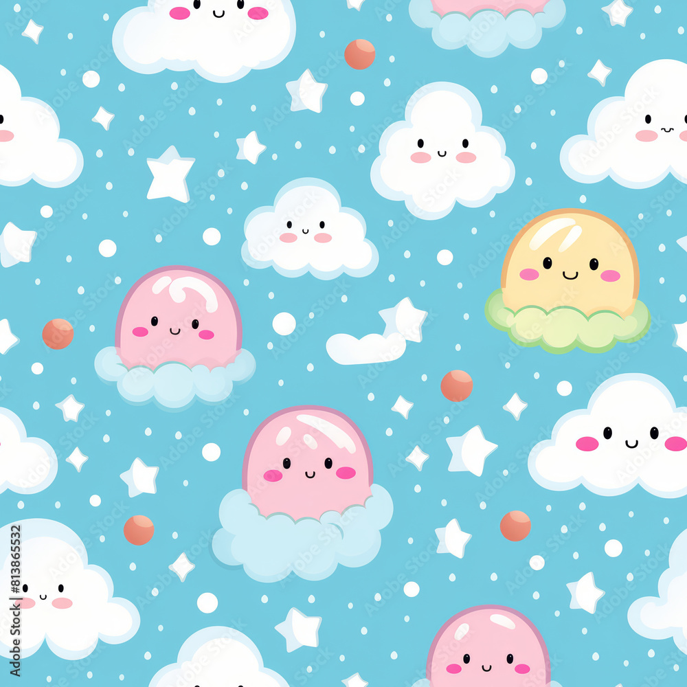  seamless pattern with pastel-colored kawaii cartoon wallpaper