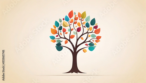 A Simple minimalistic 2D peace tree with colorful leaves  simple 2D minimalistic icon logo style 