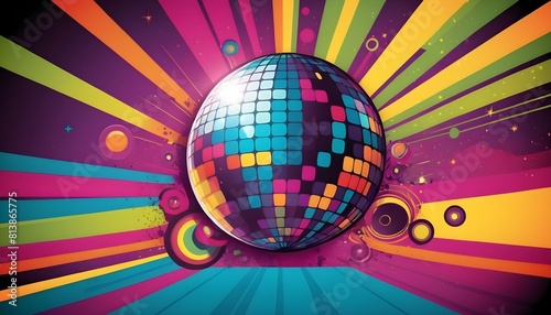 A retro disco background with bright colors and fu
