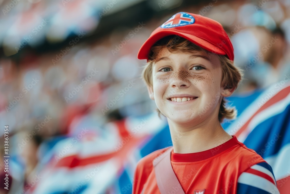 young football fan wearing british jersey smiling for picture european championship young football fan wearing british jersey smiling for picture european championship