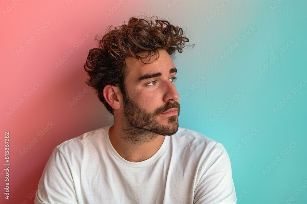 A man with a beard and a white shirt is looking at the camera A man with a beard and a white shirt is looking at the camera